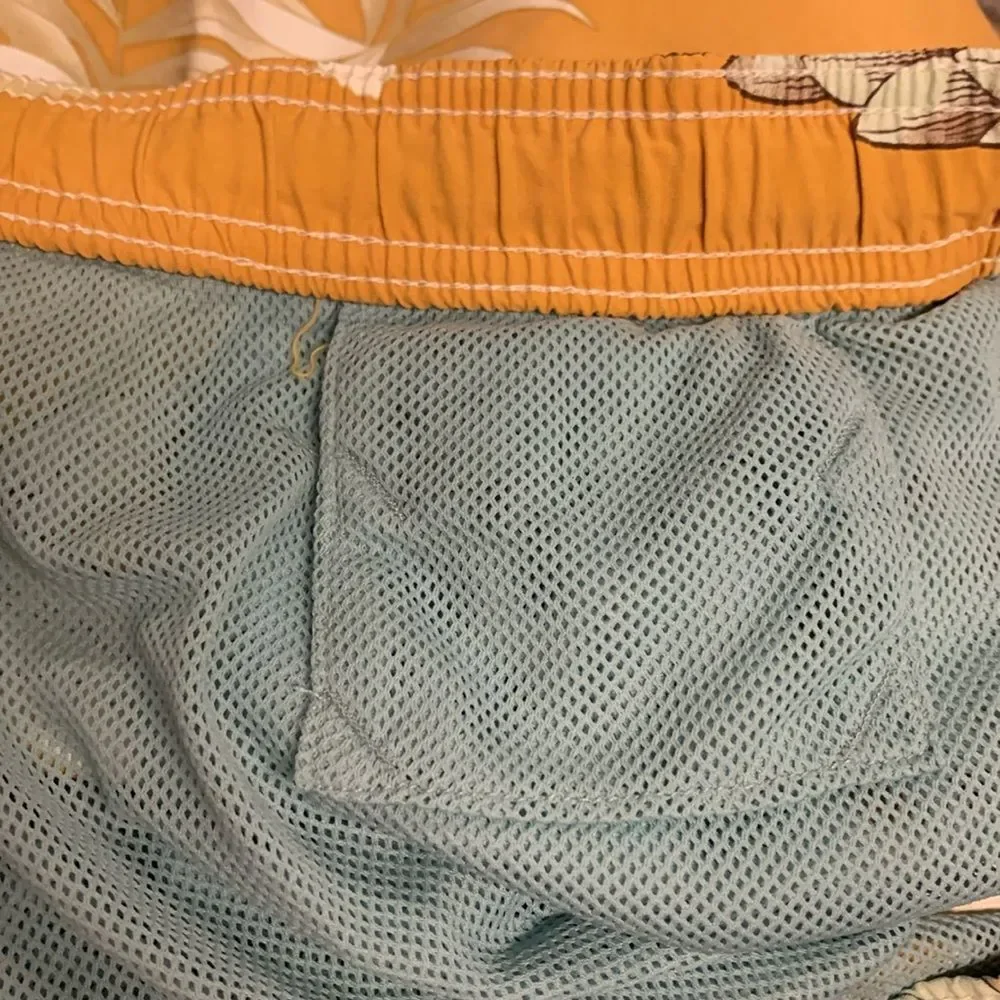 Tommy Bahama Relax Men's Gold Blue Tropical Print Drawstring Swim Trunks Sz XXL